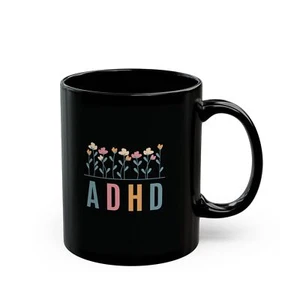 Black Mug (11oz, 15oz) ADHD Flowers (blk) - Picture 1 of 5