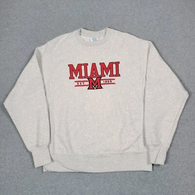 Miami University Ohio Redhawks Sweatshirt Men Medium Gray Champion Reverse Weave - Image 1 of 4