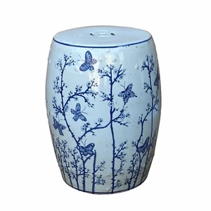 Chinese Blue & White Porcelain Round Flower Butterflies Table Stool cs7003 - Picture 1 of 5