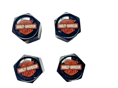 set of 4 Harley Davidson black air valve caps with tightening wrench - Image 1 of 3