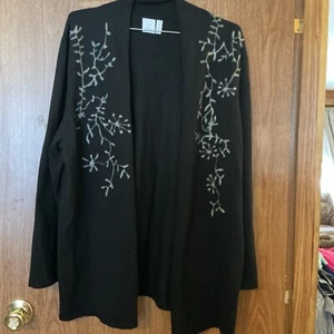 J. Jill Women's 2X Cardigan Open Front Floral Print Black Cashmere Cotton Blend - Picture 1 of 4