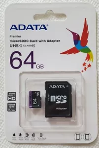 Adata Premier MicroSDXC Card With Adapter 64gb UHS-I class 10 - Picture 1 of 2