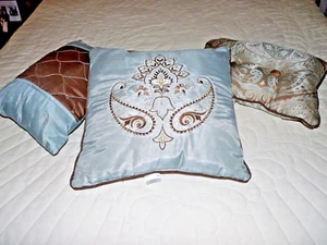 3 Colormate Blue Gray & Brown Throw Pillows 15X15 , 15x11 Inch Brown Blue Grey - Picture 1 of 16