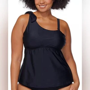 RAISINS CURVE Plus Size Solid Marita One-Shoulder Removable-Strap Tankini Top - Picture 1 of 6
