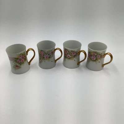 Juego de 4 tazas de porcelana 1984 con asas de oro rosa firmadas coleccionables vintage años 80 Foto 1 de 4