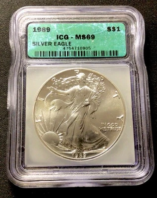 1989 Silver Eagle 1$ ICG MS69! ENN Coins - Image 1 of 2
