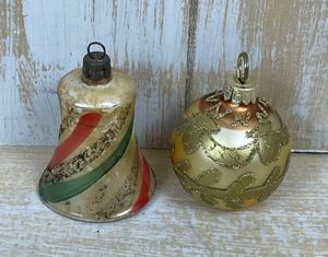 2 Adornos de Navidad de Vidrio Dorado Rojo y Verde Brillo Campana Bola Dorada con Reloj - Imagen 1 de 10