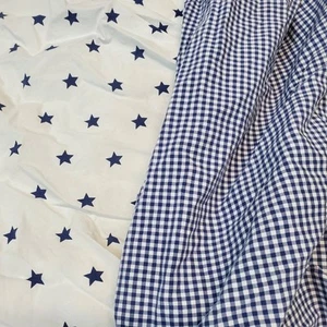 Pottery Barn Kids White Blue Stars Gingham Plaid Crib Baby Boy Fitted Sheet Set - Picture 1 of 4