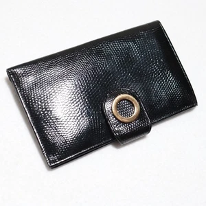Cartera sin asas Lodis cuero granulado negro “Kate” doble pliegue tarjeta de crédito Inglaterra - Imagen 1 de 13
