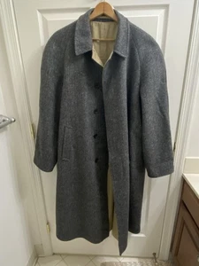 VTG MiUSA J.Press Reversible Gray Tweed Herringbone & Khaki Overcoat TrencH 44R - Picture 1 of 9