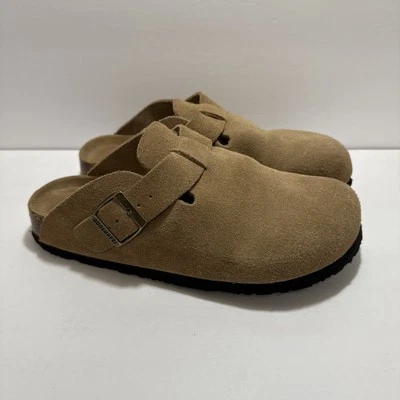 GUOLUOFEI Tan Suede Clog Mules Buckle US 8 Slides Beach Coastal Shoes EUC - Image 1 of 4