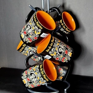 RARE Spectrum Designz by BlueSky Clayworks Mary DOD Skeleton Couple Mugs + Stand - Picture 1 of 10