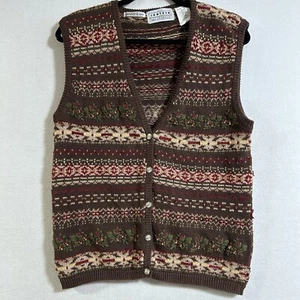 Vintage 90s Jantzen Cottagecore Floral Embroidered Sweater Best Womens M - Picture 1 of 8
