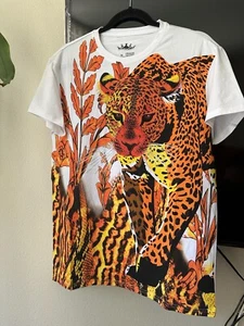 Head or Tails Men’s Rhinestones Beaded / White/Orange Tiger T-shirt Size M - Picture 1 of 4