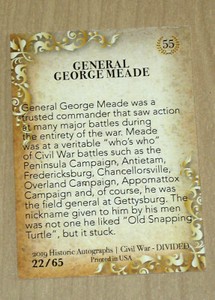 2019 Historic Autographs Civil War Divided base card #55 22/65