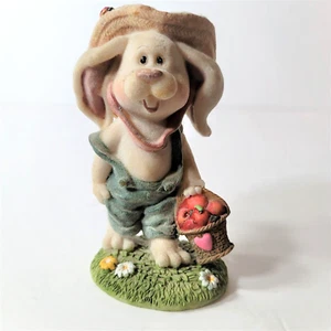 Statuina coniglietto floccato ceramica pasquale vintage cesto contadino 5" - Foto 1 di 12