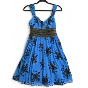 Trixxi Fit & Flare Dress Floral Print Party Cocktail Dress Blue M - Picture 1 of 7