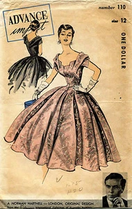1950's VTG Advance Dress Original Design Norman Hartnell Pattern 110 Size 12 - Picture 1 of 2