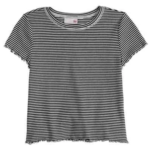Girls’ SO $20 Black and White Stripe Lettuce Edge Short Sleeve Top Size M 8 NWT - Picture 1 of 1
