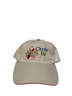 NUEVO CON ETIQUETAS Sombrero Ajustable Blanco Bordado Vintage CIRCLE UP Concienciación del Cáncer de Mama Foto 1 de 4