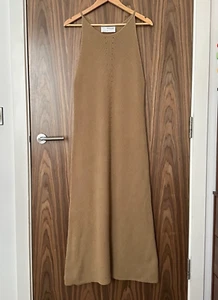 Selected Femme Tan Beige Brown Cotton Knitted Sleeveless Racer Maxi Dress Small - Picture 1 of 6