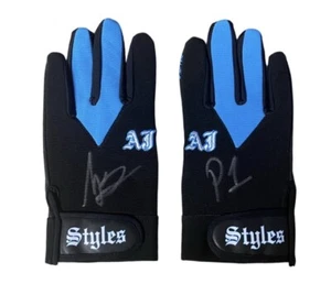 JSA Autographed Authentic WWE AJ Styles Wrestling Gloves Black & Blue Signed P1 - Picture 1 of 1