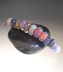 Blau Rosa Violett Boro Lampwork Perlen 11 & ein Zwischenring USA Handwerker - Bild 1 von 5