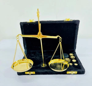 Vintage Brass Balance Scale Polished With Velvet Box With Weights Jewelry Scale - Picture 1 of 5