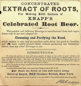 1880's CONCENTRATED KNAPP'S EXTRACT OF ROOTS FOR MAKING 800 GAL ROOT BEER- E13-J - Picture 1 of 3