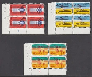 Switzerland Sc 10O11-10O13 MNH. 1976 INT'L TELECOMMUNICATIONS corner blocks cplt - Picture 1 of 1