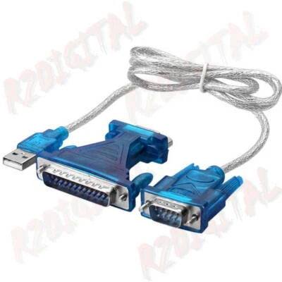 R2DIGITAL ADATTATORE CAVO CONVERTITORE USB MASCHIO a SERIALE DB9 + PARALLELO DB25 RS232