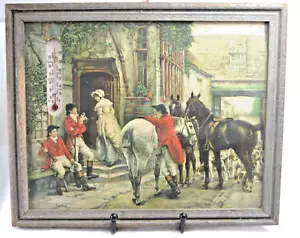Very Old Fox Hunting Print with Thermometer Hounds Horses Dapple Grey Post Hunt - Picture 1 of 5