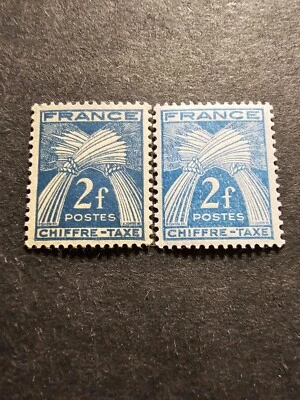 TIMBRE FRANCE TAXE TYPE GERBES NUANCES COULEURS N°72x2 NEUF ** LUXE MNH 1943 - Photo 1/2