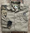 QUAIL UNLIMITED MOSSY OAK CAMO SHOOTING SHIRT TAN GREEN MENS XL EXCELLENT