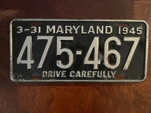 3-31 1945 MARYLAND LICENSE PLATE 475-467 ~ VINTAGE~ - Picture 1 of 2