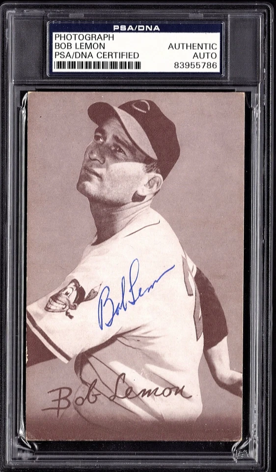 Bob Lemon Signed Indians 1947-66 Exhibits Postcard Card BLANK Died 2000 PSA/DNA - Image 1 of 1