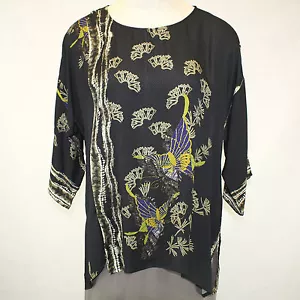 Citron Plus Clothing 100% Silk Art To Wear Fall Winter Butterflies Blouse 1X - Picture 1 of 9