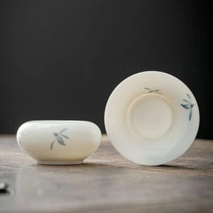 9cm Hand Painted Butterfly Orchid Ceramic Strainer Tea Filter Kung Fu Tea Set - Picture 1 of 13