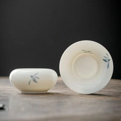 9cm Hand Painted Butterfly Orchid Ceramic Strainer Tea Filter Kung Fu Tea Set - Image 1 of 4