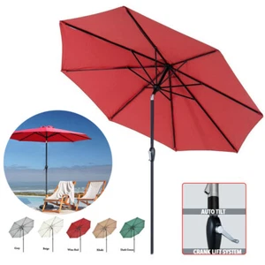 2.7M Round Garden Parasol Sun Shade Outdoor Patio Umbrella with Crank Tilt /Base - Picture 1 of 24