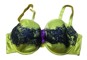 Cacique Bra Size 42DD Balconette Sexy Satin Lace Green Black Purple Large Bow - Picture 1 of 10