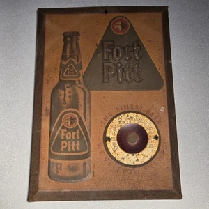 Vintage 1950s Fort Pitt Beer Advertising Thermometer Embossed 13x9 Pittsburgh - Picture 1 of 9