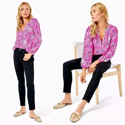 Pantalones de Jean Lilly Pulitzer South Ocean Tiro Alto Negro Ónix Talla 10 Nuevos con Etiquetas Foto 1 de 3