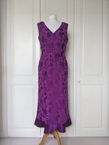 Monsoon Vintage V-Neck Purple Floral Silk Blend Midi/Maxi Dress Size 14 (10-12) - Picture 1 of 11