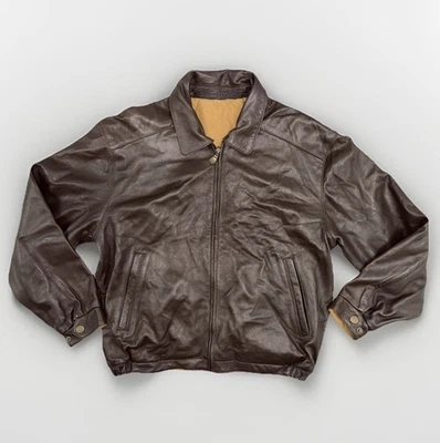 Chaqueta Impermeable Marrón Beige Cuero Gamuza Reversible Cremallera Abrigo Talla Mediana Foto 1 de 4