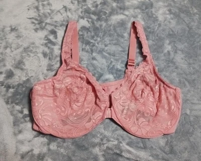 Glamorise Bra Womens 42C Pink WonderWire 9245 Front Closure Lace Underwire Sheer - Image 1 of 4