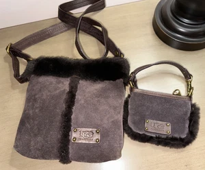 Borsa a tracolla e marsupio Y2K UGG Australia marrone foderato in shearling scamosciato usato in ottime condizioni - Foto 1 di 7