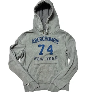 Vintage Abercrombie & Fitch Hoodie Y2K Herren L grau Heavy Distressed Muscle A&F - Bild 1 von 13