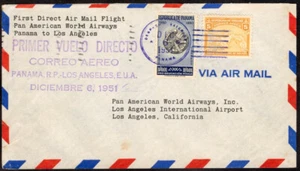 2576 PANAMA TO US FFC PRIMO VOLO COVER 1951 PAN AM PANAMA - LOS ANGELES, CA - Foto 1 di 2