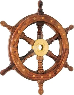 Nautical Handcrafted Wooden Ship Wheel - Home Wall Decor (12 Inche - Image 1 of 3